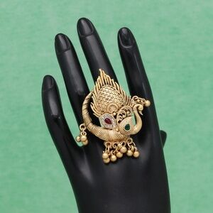 Peacock Rani & Green Color Matte Gold Finger Ring